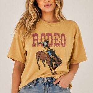 Full Tilt Rodeo Graphic Tee Mustard Yellow Western Boho Short Sleeve T-Shirt M